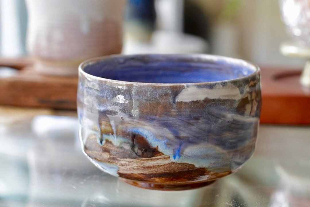 看海的日子油画风手拉坏陶碗/茶碗/抹茶碗 - 茶具/茶杯 - 陶 多色