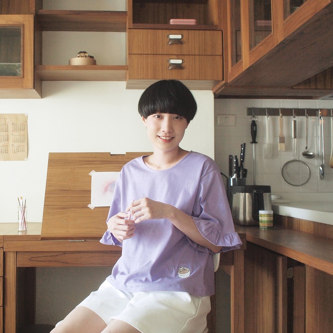 【歲末 7 折】cat brulee ruffle sleeve t-shirt : purple - 女装 T 恤 - 棉 紫色