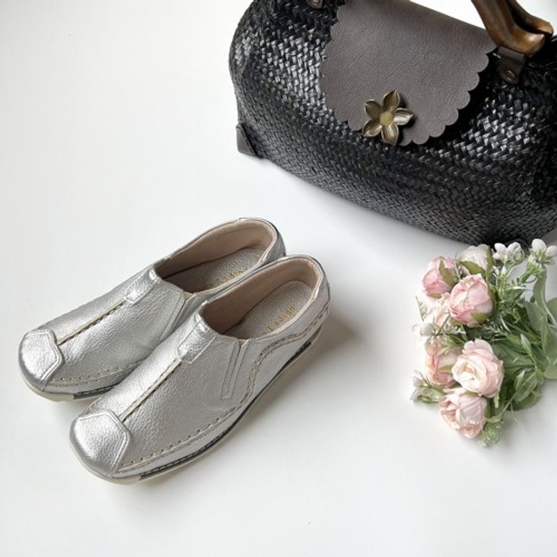 【银】手工缝制一脚蹬，无痛，易穿，宽2403 - 女款休闲鞋 - 真皮 