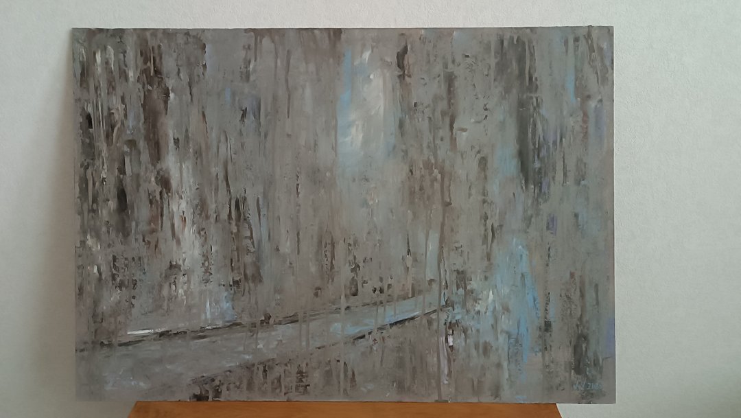 原作 - 大雨季节 - 50x72 厘米奥加利特油画，维多利亚·瓦鲁克 (Victoria Valuk) - 墙贴/壁贴 - 其他材质 灰色