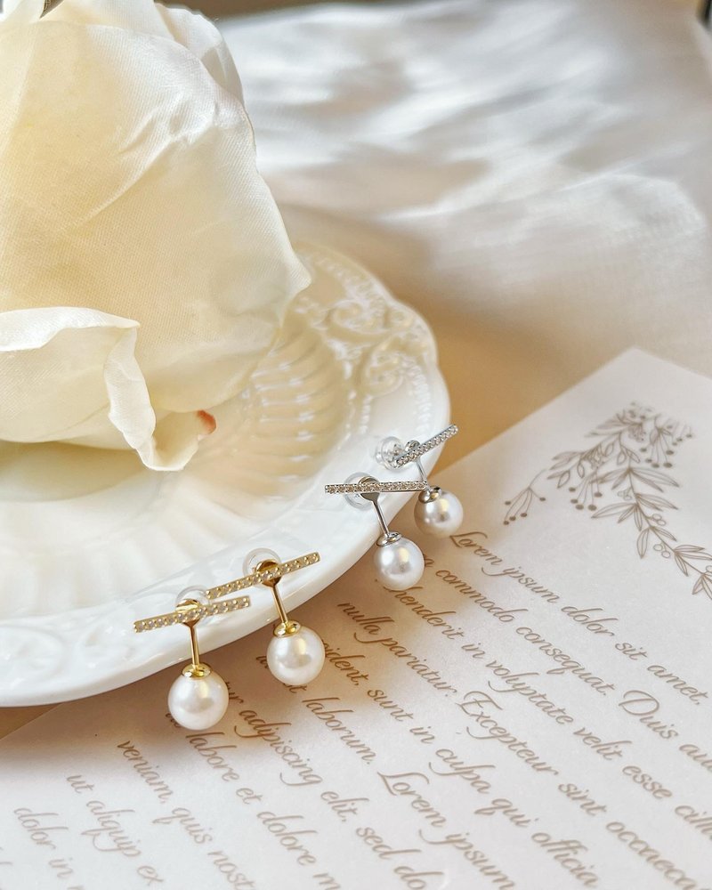 Inspirit _ 925纯银 抗敏耳针 优雅经典 珍珠耳环 - 耳环/耳夹 - 纯银 银色