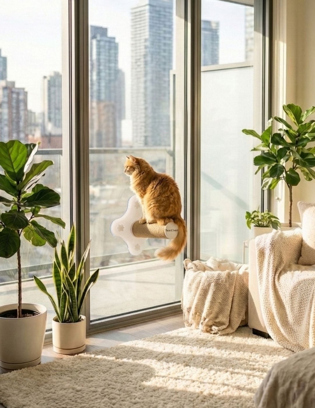悬浮小印章猫抓柱- 窗用猫跳台吸盘系列 - 抓板/跳台 - 环保材料 透明