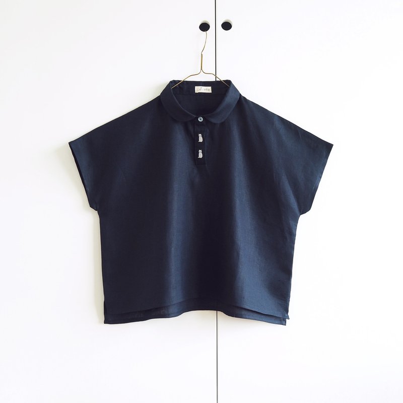 猫咪钮扣衬衫：海军蓝 - 女装上衣 - 其他人造纤维 蓝色