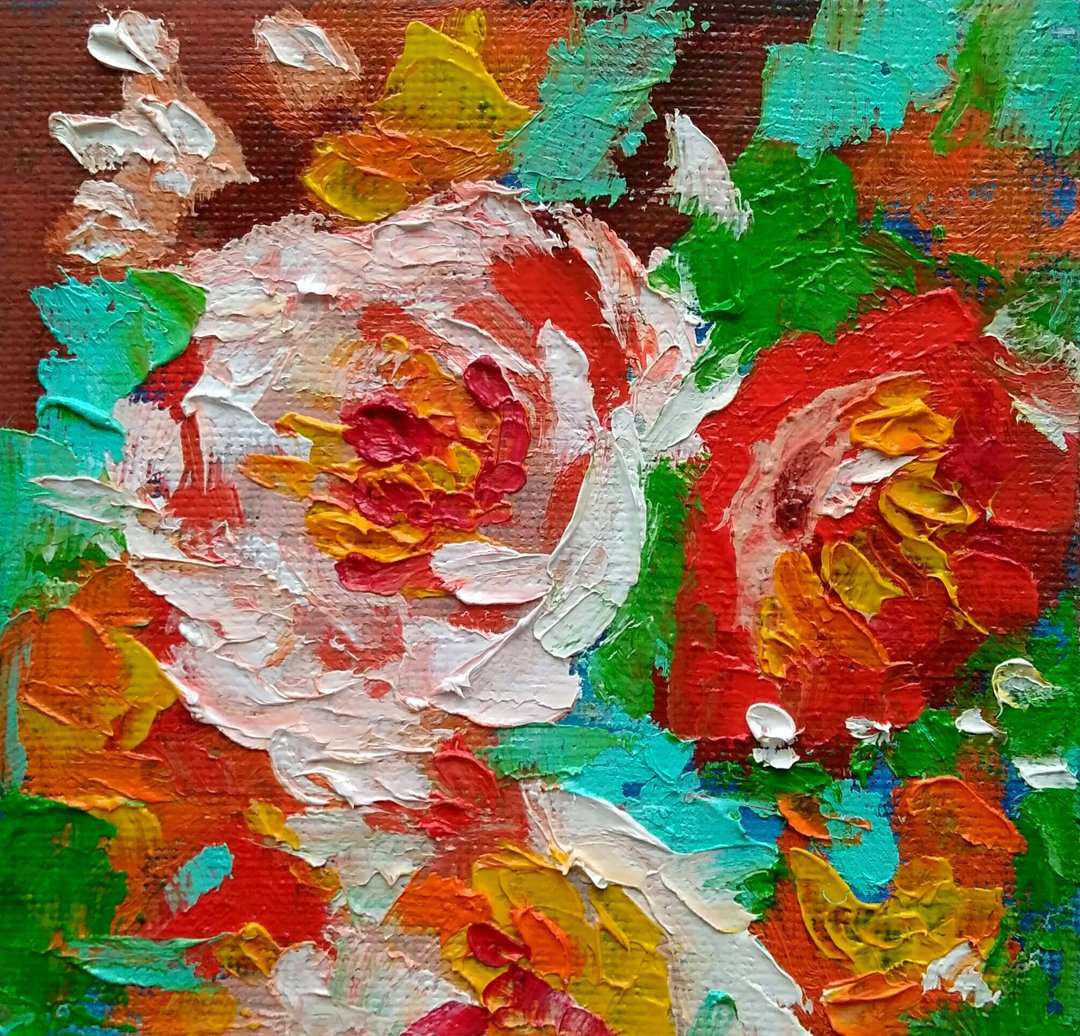Abstract Floral Oil Painting, Small Original Flower Artwork, Meadow Wall Art - 海报/装饰画/版画 - 其他材质 多色