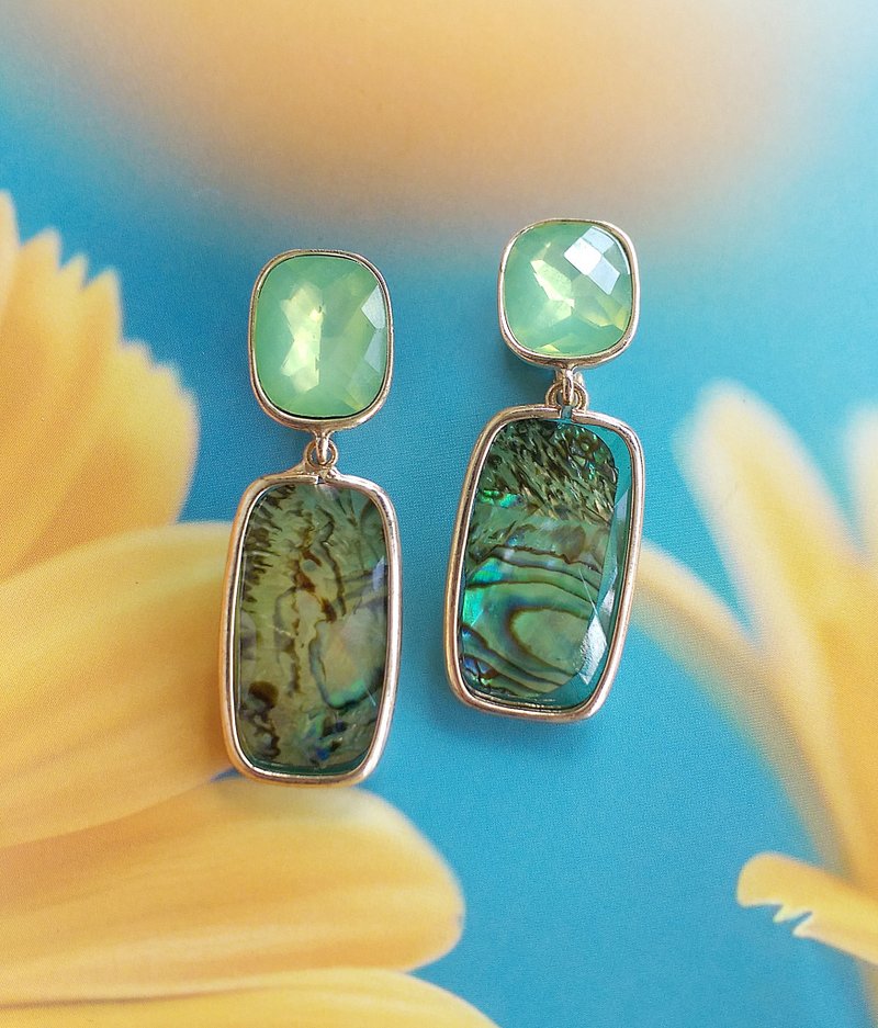 Vintage Jewelry 西洋古董饰品 碧海绿 夹式耳环 - 耳环/耳夹 - 其他金属 金色