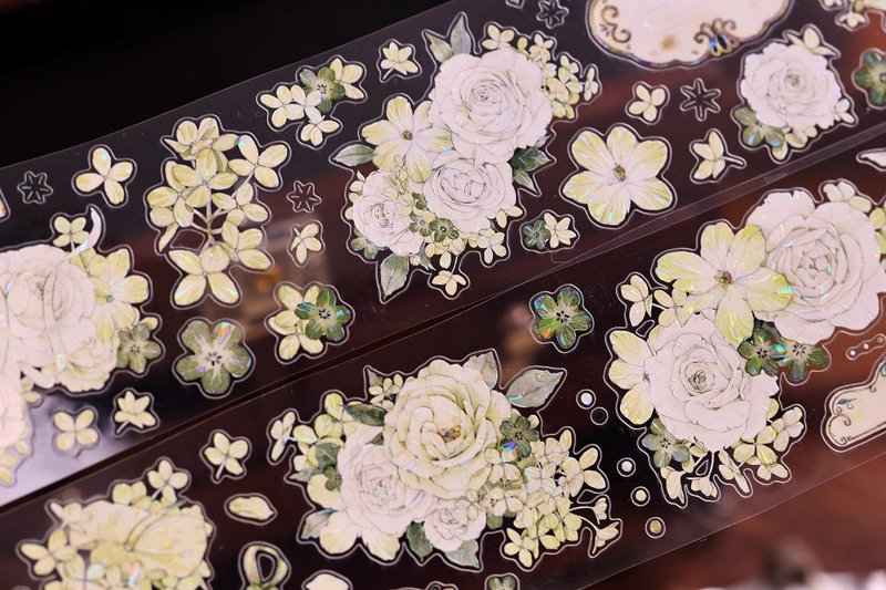 森绿 轻复古温柔清新绿色大花 模切PET 和纸胶带 手帐拼贴 - 纸胶带 - 纸 多色