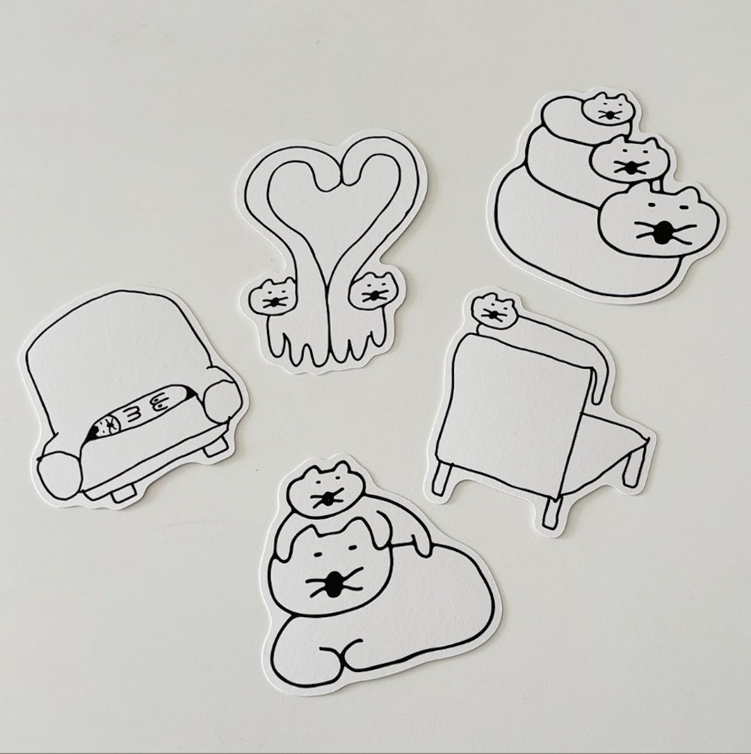 韩国 SUSSTORE - 柔软的猫咪 明信片/大卡片 - 共 5 款 - 卡片/明信片 - 纸 白色