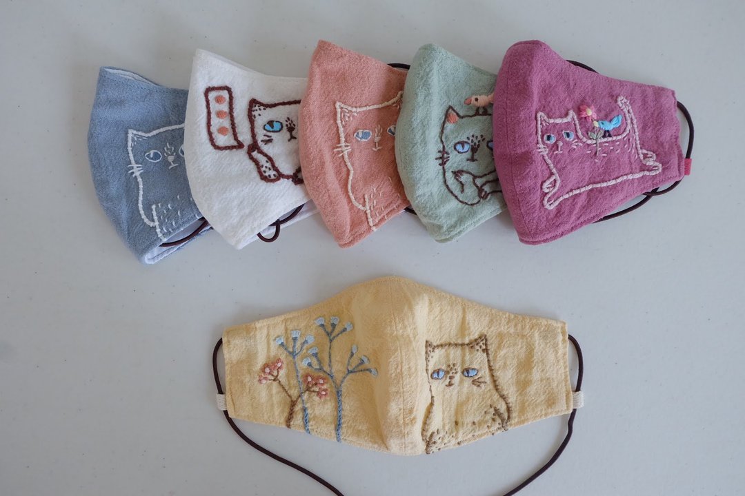 Vilan cat handmade face mask / Embroidery / Adjustable Strap / Multicolor - 口罩 - 棉 多色