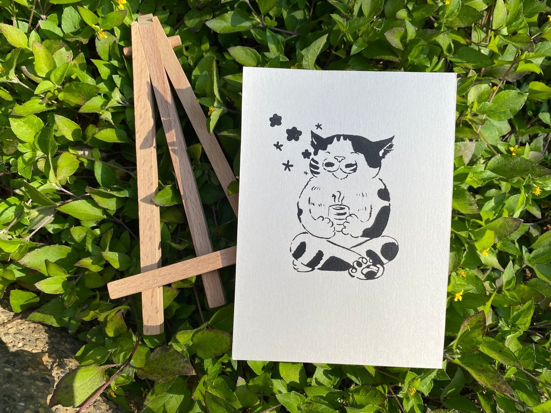 大叔猫 手工绢印卡片_文创小物_明信片_快速出货 - 卡片/明信片 - 纸 