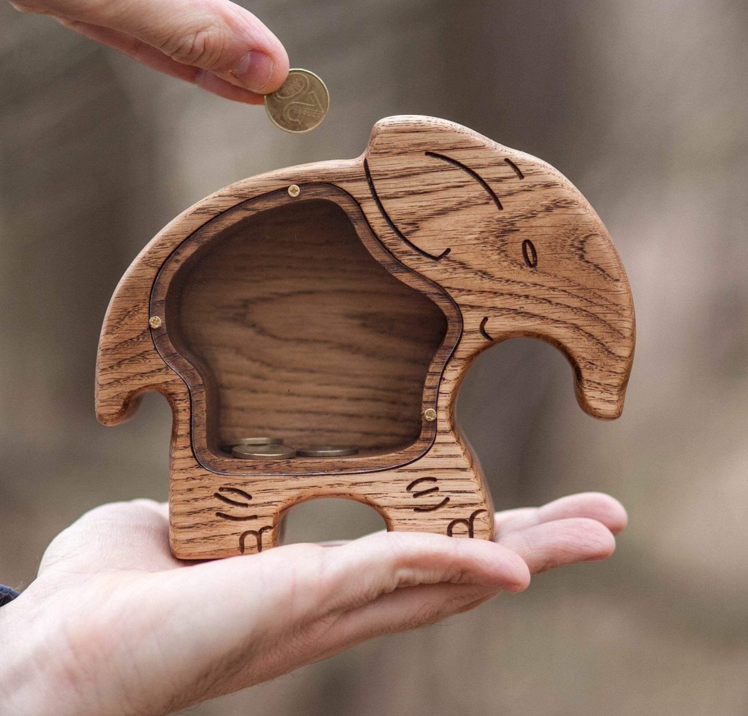 Wooden elephant piggy bank, toys Customized gift, coin bank, animal money box - 储蓄罐 - 木头 