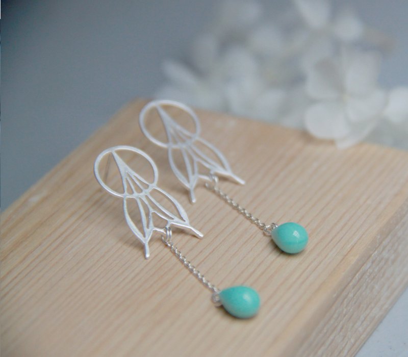 浪漫人鱼系列 - 925纯银手作耳环 银饰 蓝绿色 包装 礼物 - 耳环/耳夹 - 其他金属 白色