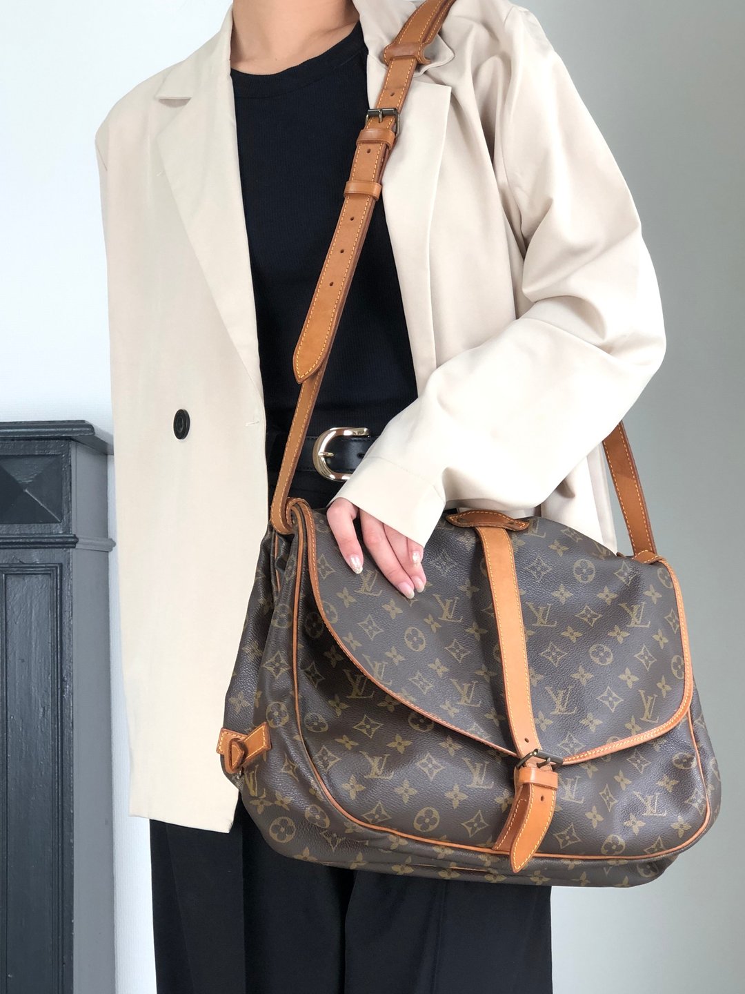 【 VintageShop solo 日本直送中古包专卖店 】LOUIS VUITTON Monogram 侧背包 棕色 PVC 皮革 Saumur 30 M42256 38nfh4 - 侧背包/斜挎包 - 防水材质 咖啡色