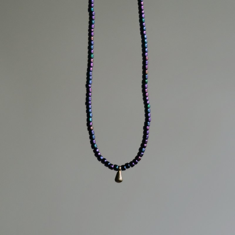 坠铜流苏项链 玻璃橘/玻璃彩紫 - 项链 - 银 多色
