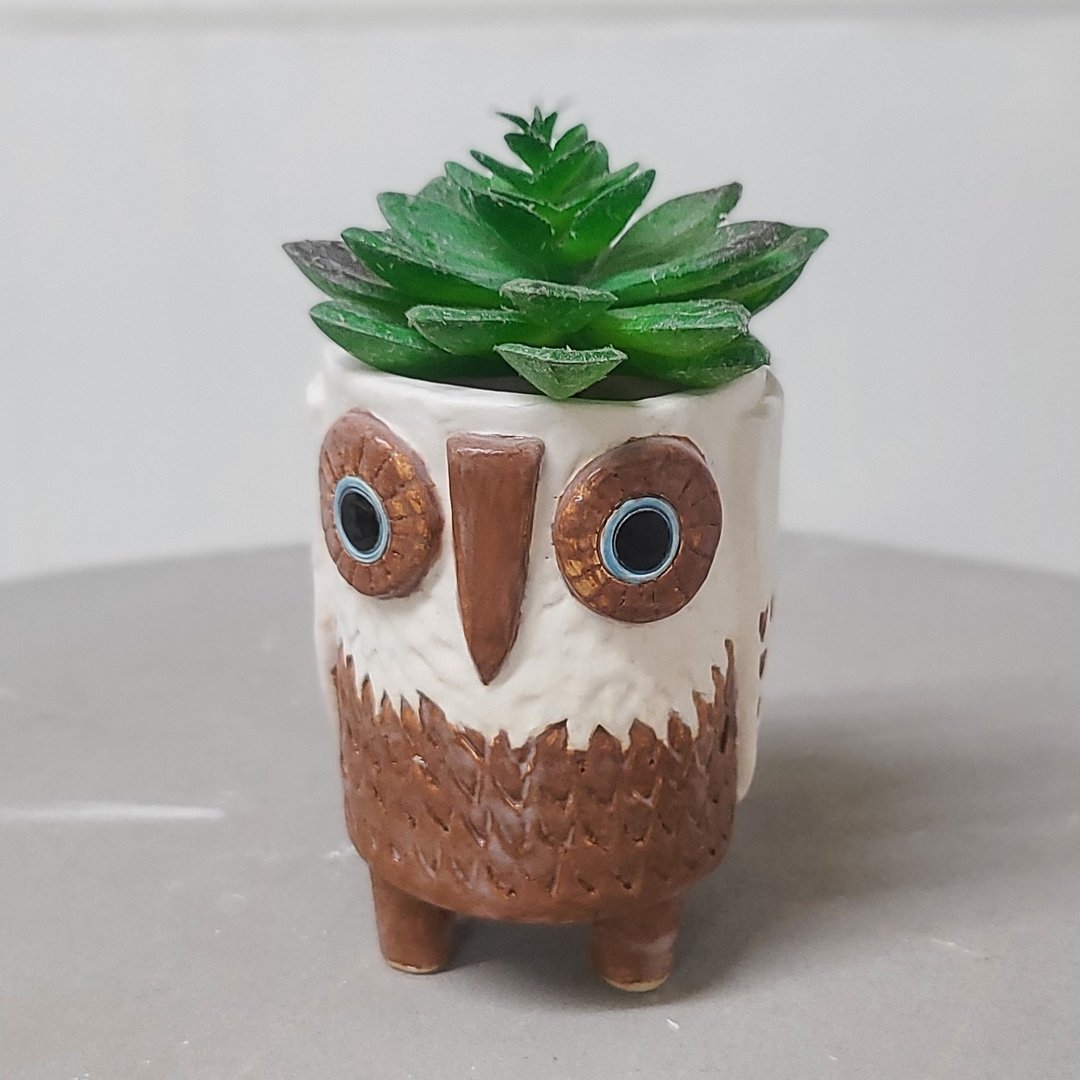 提基(Tiki)彩色猫头鹰陶艺花盆 - 花瓶/陶器 - 陶 卡其色