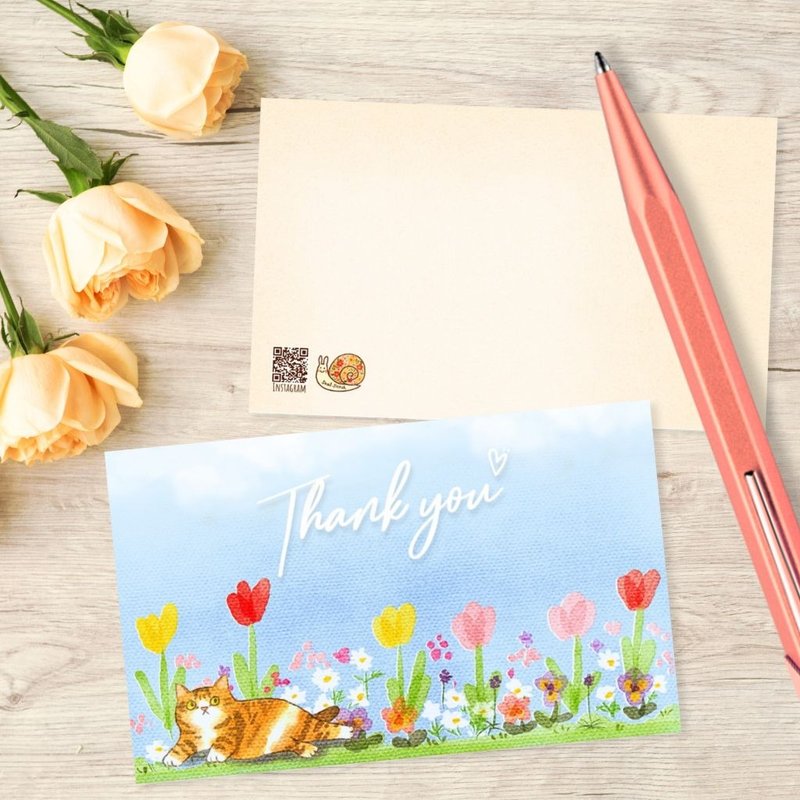 刺绣照片小卡 名片大小 Thank you猫 15入 - 卡片/明信片 - 纸 多色