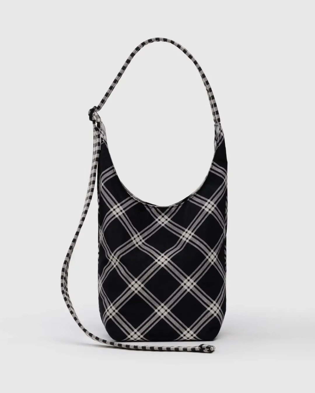 BAGGU - Sling 尼龙包 -  小 - 时髦黑白斜格 - 侧背包/斜挎包 - 防水材质 黑色