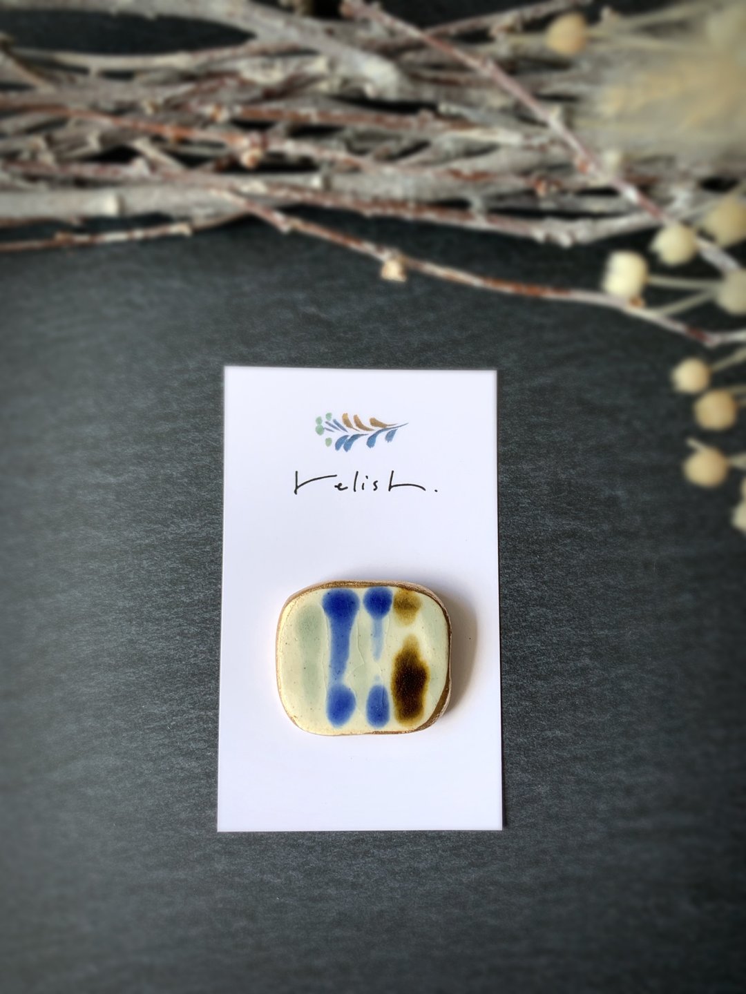 条纹 仿やちむん 金继（Kintsugi） 线条 陶瓷 方形 马尾扣 发圈 ( 棕 黑 米 ) 金色 水蓝 绿 发饰 - 发饰 - 陶 蓝色