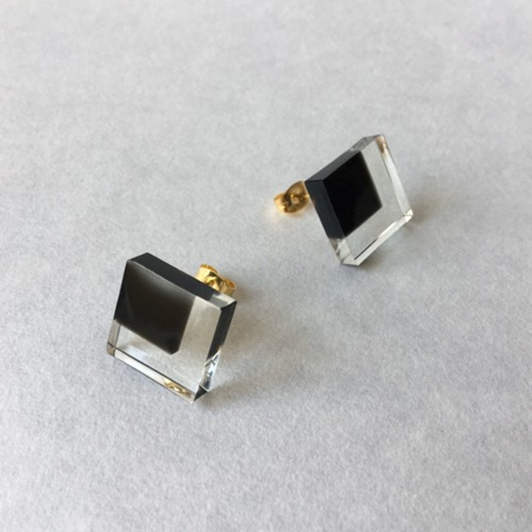 Clear Square (Black) Earrings / Clip-On - 耳环/耳夹 - 塑料 黑色