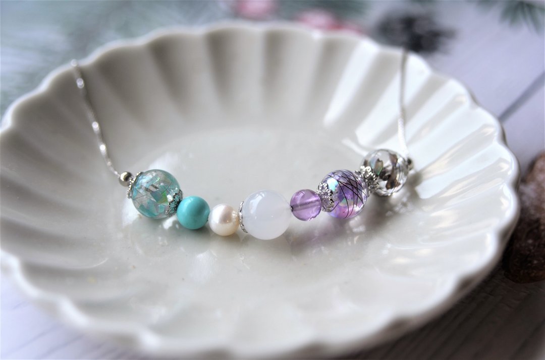 Birthstone - 自选诞生石与胎毛珠 925 银母乳饰品项链 - 项链 - 银 多色