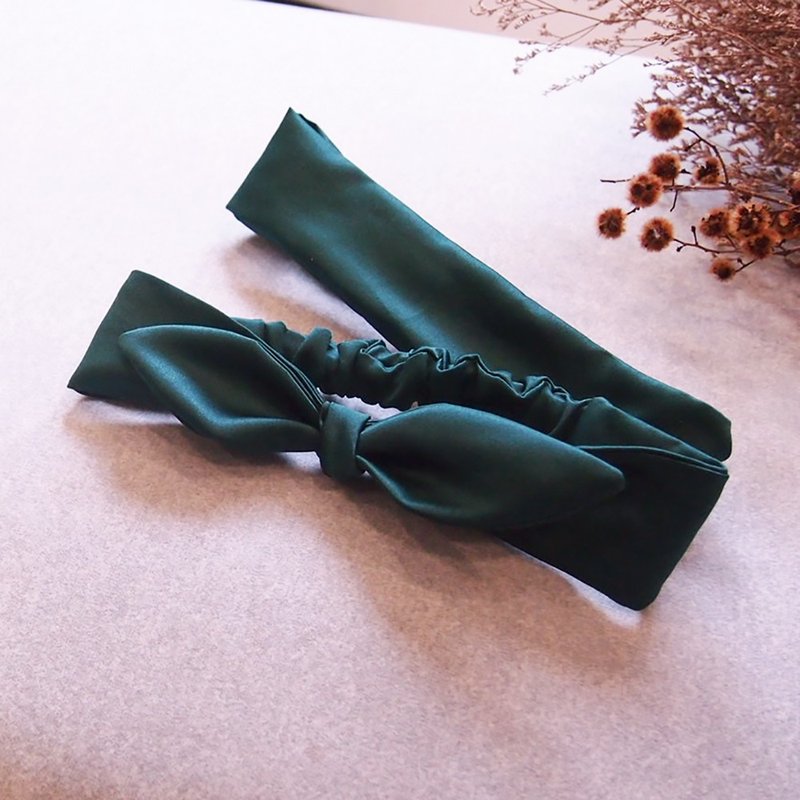 墨緑色 宽版发箍 蝴蝶结发箍 新娘发带 - 发饰 - 聚酯纤维 绿色