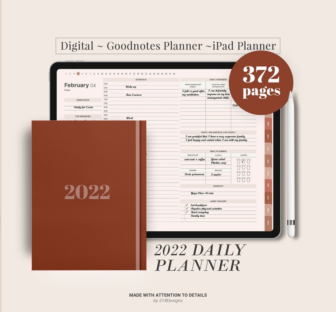 2022 Daily Planner, Digital Goodnotes ipad Planner, Hourly work student schedule - 电子手帐及素材 - 其他材质 
