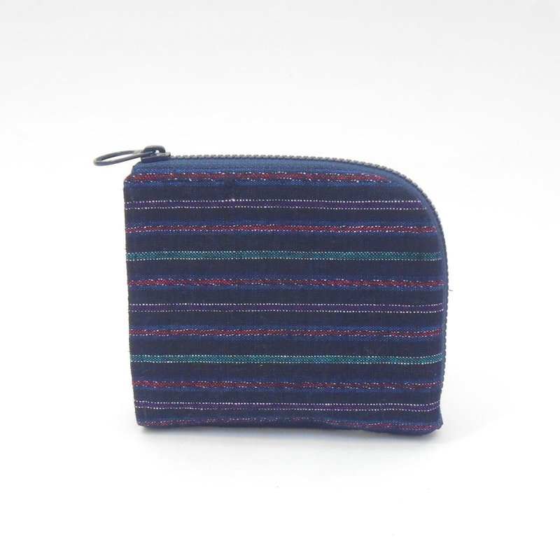 手织古布 L 型短夹 03 含零钱袋 卡夹 - 皮夹/钱包 - 棉．麻 蓝色