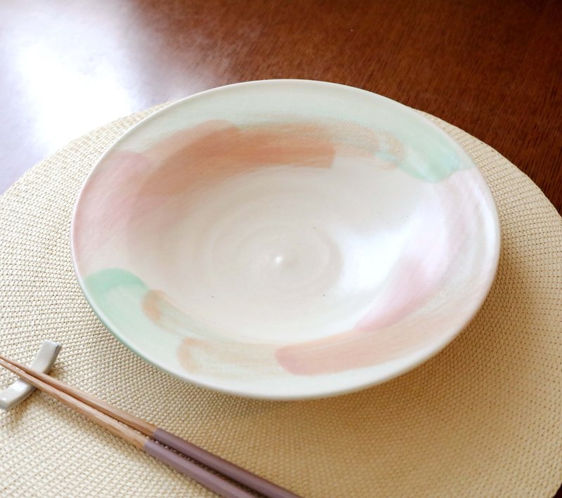 彩妆拉丝纹碗/春色 - 盘子/餐盘/盘架 - 陶 粉红色