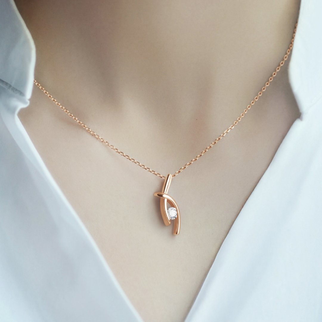 极简项链系列】时尚-玫瑰金 X 白水晶 - 项链 - 水晶 