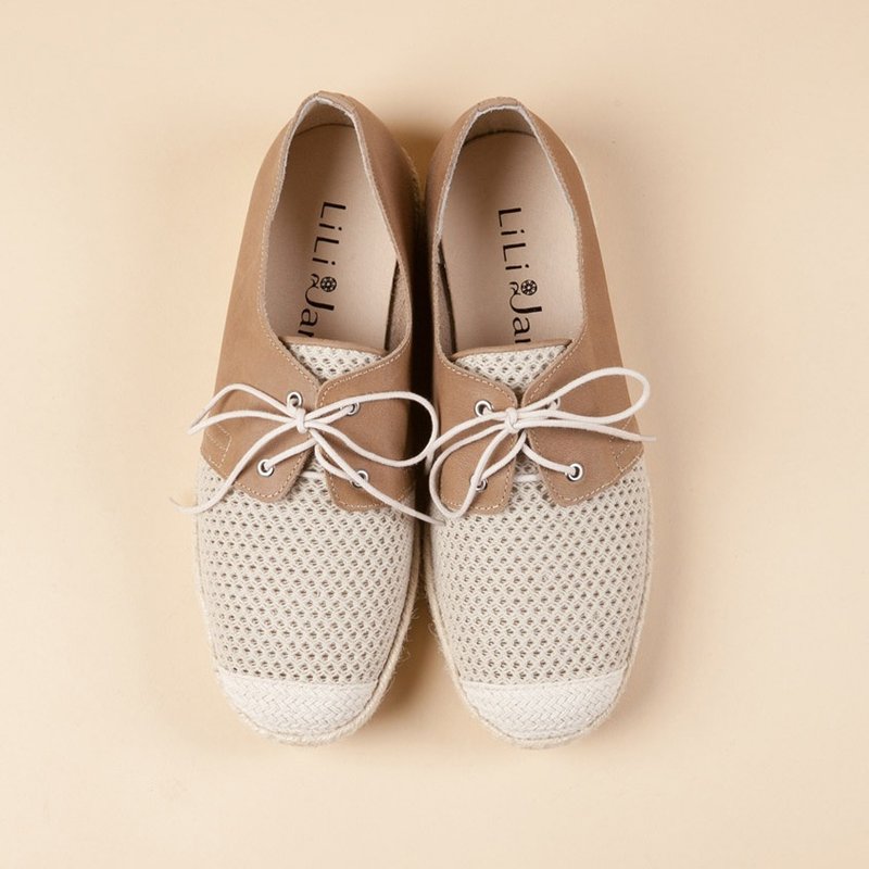 【法式率性】轻便草编休闲鞋_可可/麻裸 - 女款牛津鞋/乐福鞋 - 真皮 咖啡色