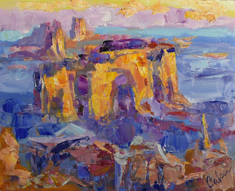 Mountains Artwork Grand Canyon Landscape Plain Air Painting Original Art Arizona - 海报/装饰画/版画 - 木头 多色