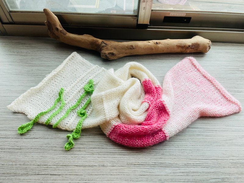 革物制织丨现货_手工编织美丽诺长长的长围巾_龙年大喜之粉樱绿 - 围巾/披肩 - 羊毛 