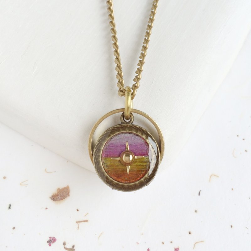 小方向铜圈项链-粉红橘渐层 - 项链 - 纸 粉红色