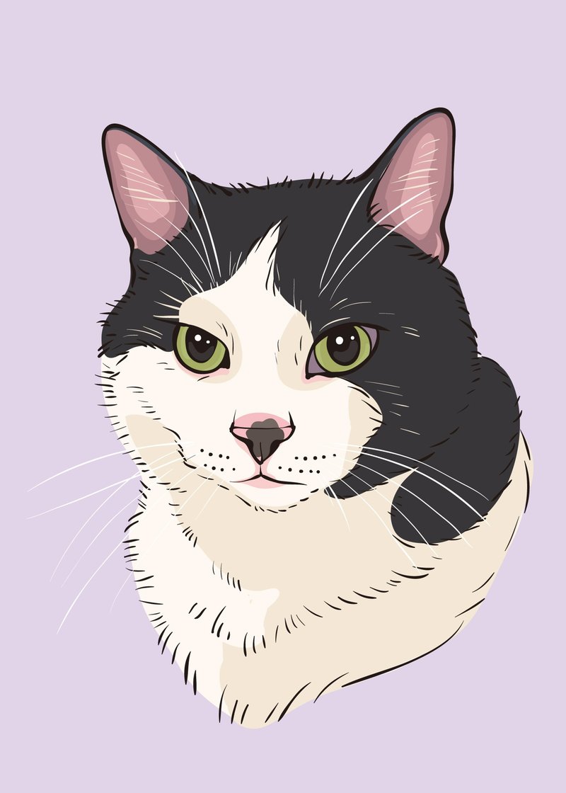 个性化猫肖像卡通宠物肖像定制猫肖像数字文件 - 电子手绘真人画像/绘画/插画 - 其他材质 