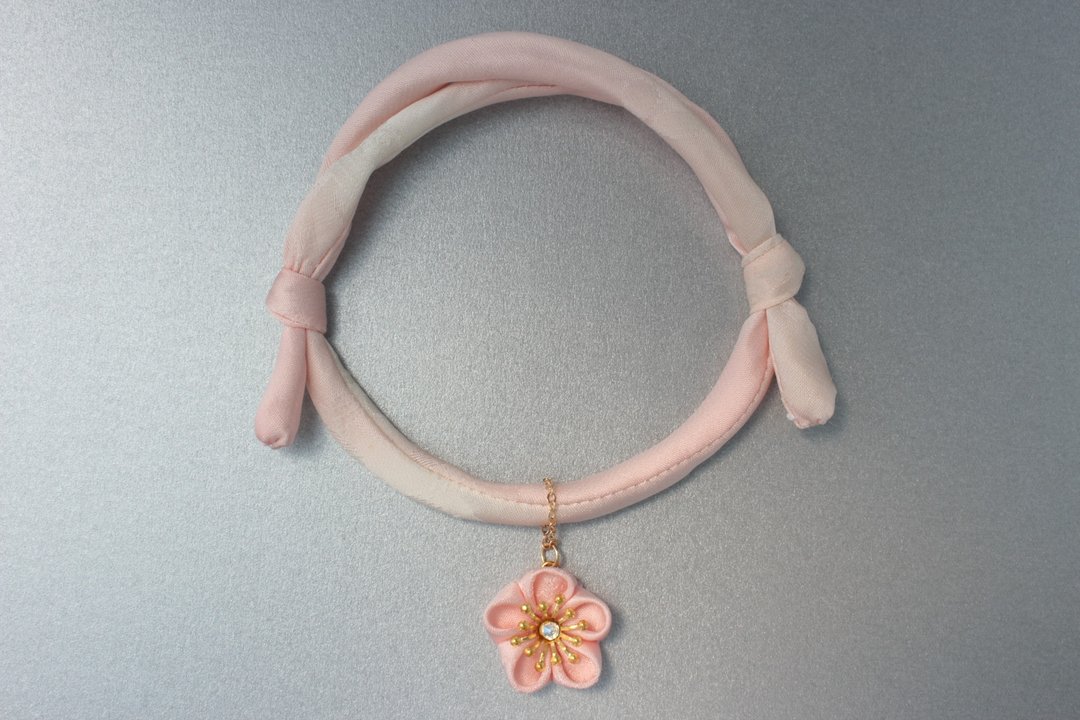 Japanese style cat collar pale pink - 项圈/牵绳 - 丝．绢 粉红色