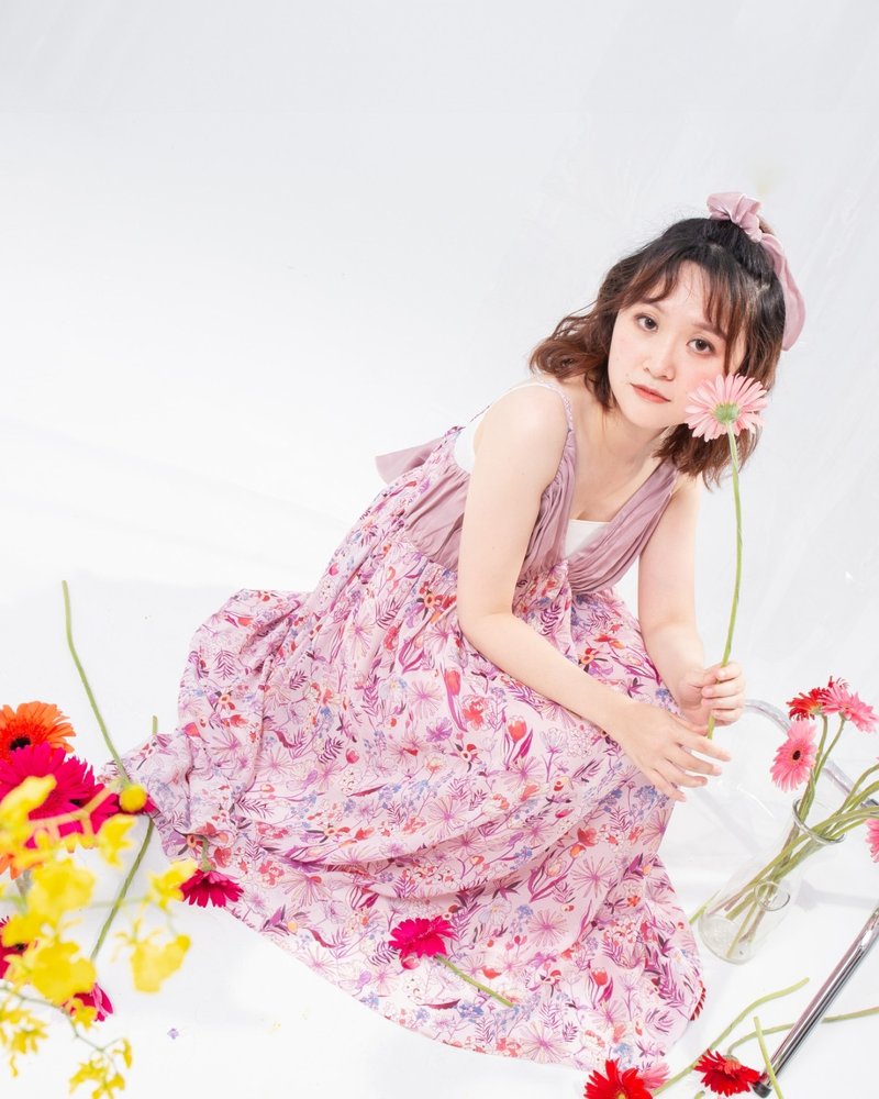 【日本千叶】普罗旺斯 正反两穿 大蝴蝶结洋装 长裙 抚子色 - 洋装/连衣裙 - 棉．麻 粉红色