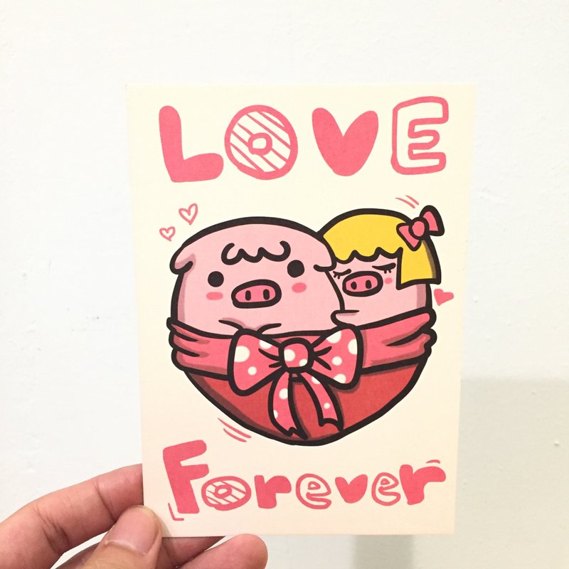 相亲相爱大爱心 粉红QQ猪明信片 - 卡片/明信片 - 纸 