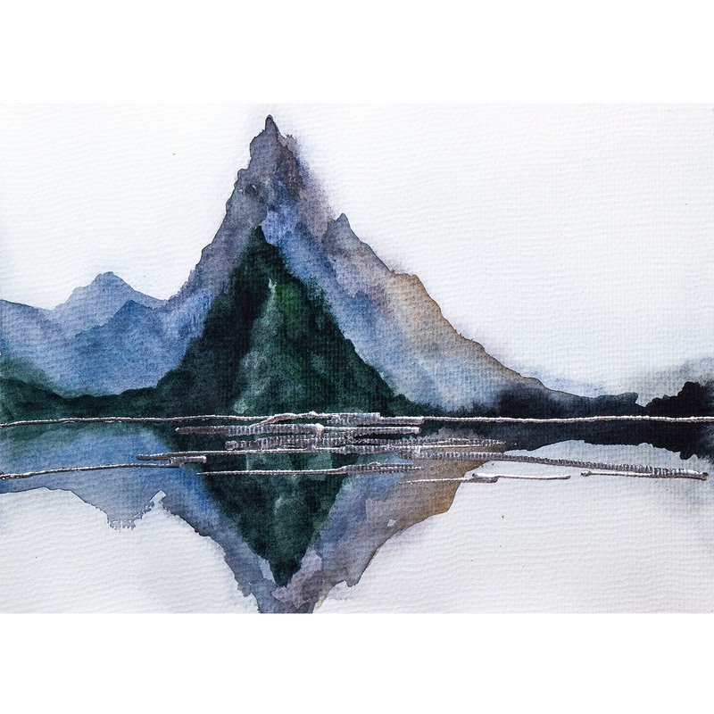 Mountain Painting Landscape Original Art Abstract Watercolor Hand-Painted - 海报/装饰画/版画 - 纸 蓝色