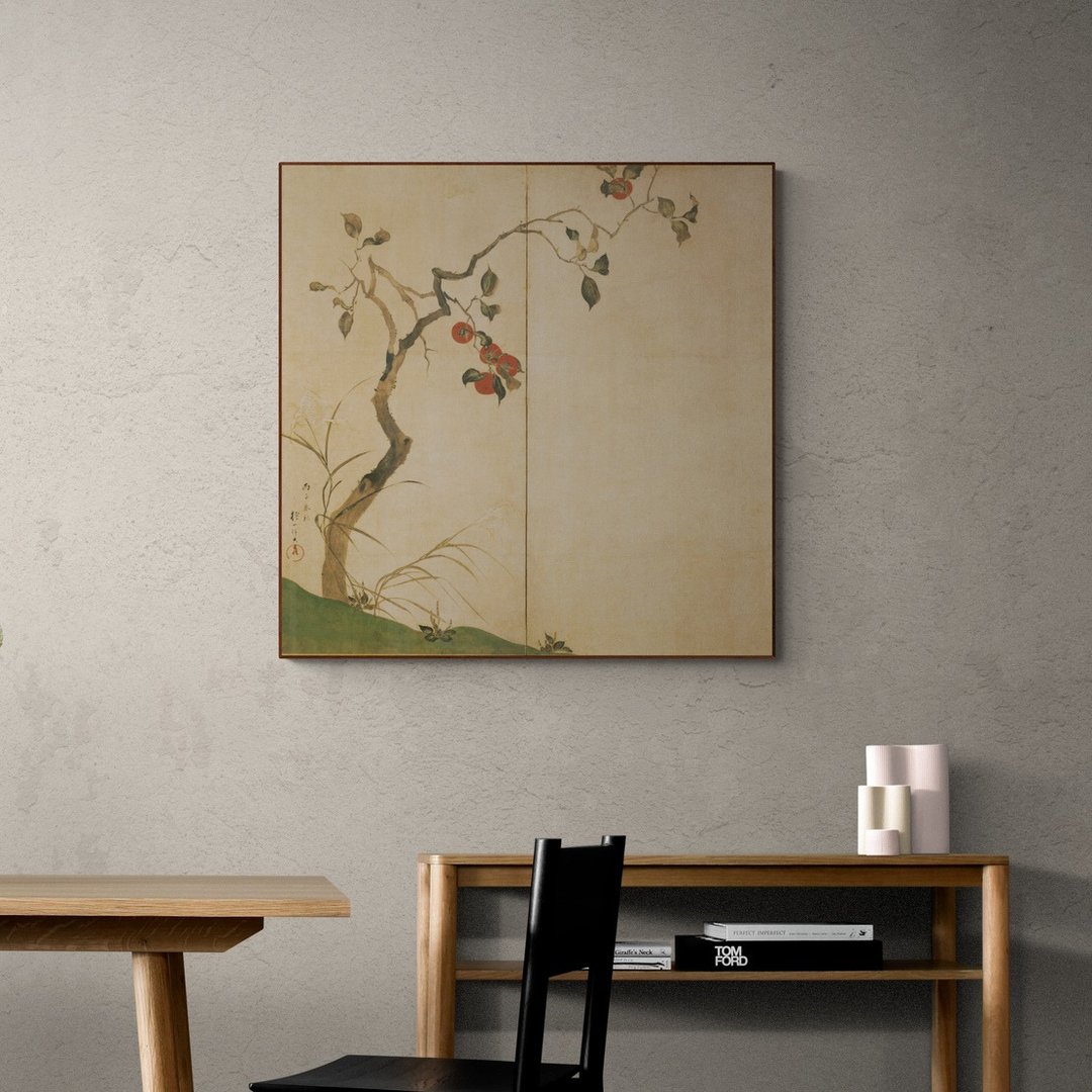 【日本琳派 / 艺术挂画】酒井抱一 | 方形作品 | 柿图屏风 - 海报/装饰画/版画 - 纸 