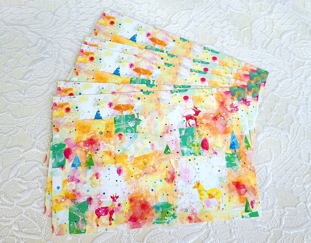 Set of 5 postcards of spring animals - 卡片/明信片 - 纸 橘色
