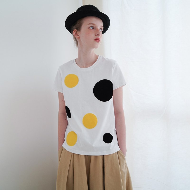 黄黑点点白色棉T恤 T-shirt - imakokoni - 女装 T 恤 - 棉．麻 白色