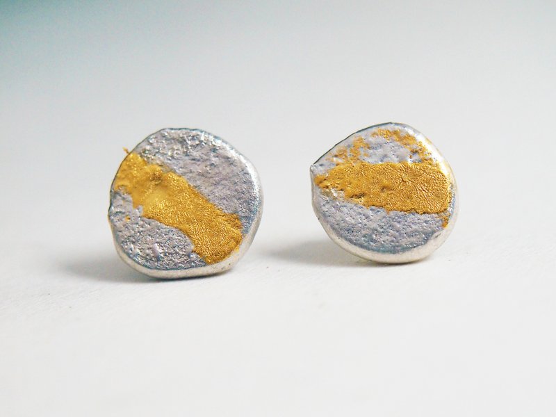 【Coal 系列】 #a267 白岩贴金耳环/ 925银/ 手工礼物/ 定制化 - 耳环/耳夹 - 银 金色