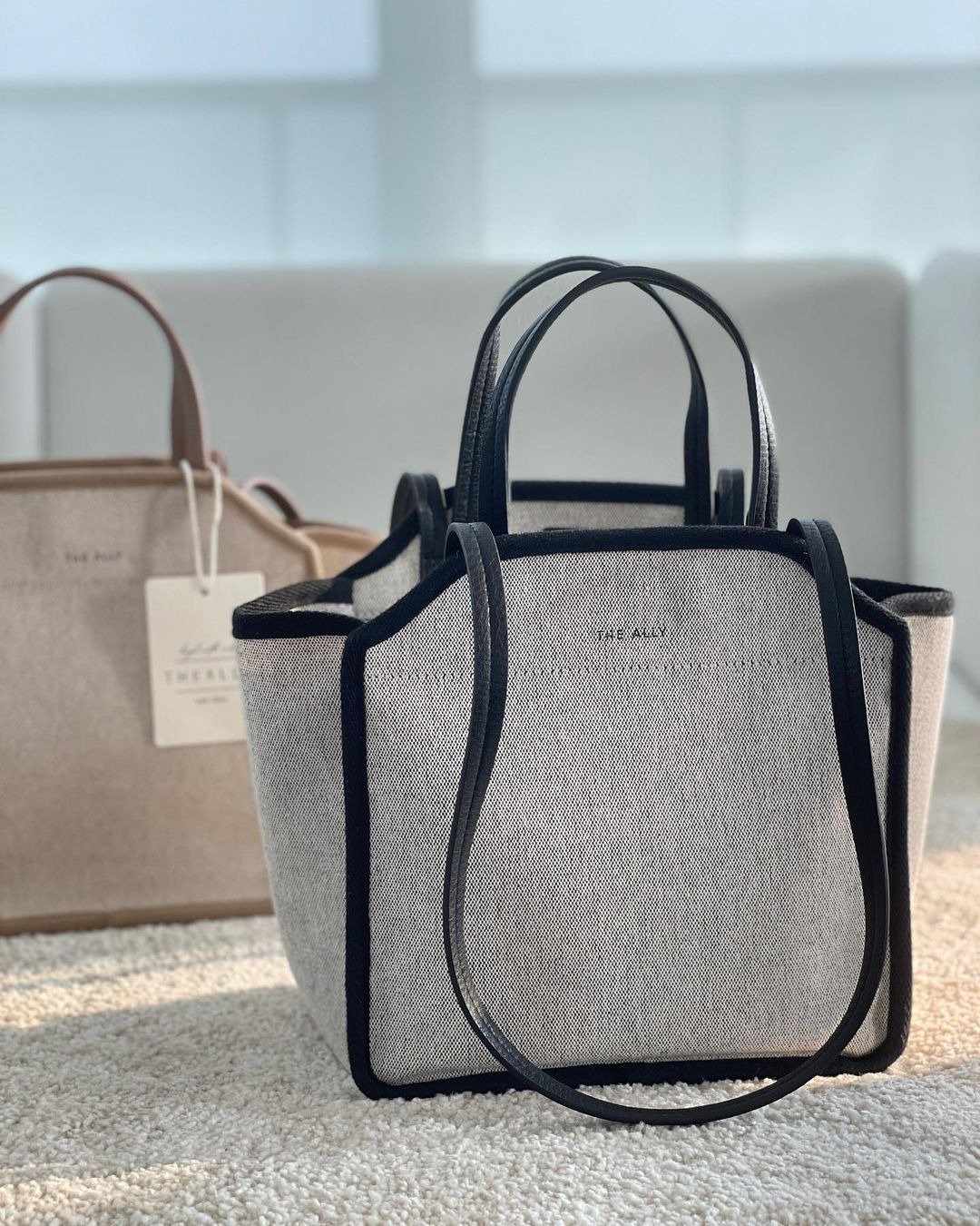 韩国 The Ally | DANA BAG (附小袋)| 中 | 黑色 | 手袋 单肩包 - 手提包/手提袋 - 棉 黑色