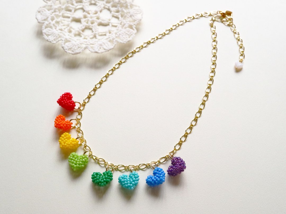 爱心项链 Rainbow 精致 蕾丝 圆润 立体 色彩缤纷 虹 彩虹 鲜明 可爱 - 项链 - 玻璃 多色