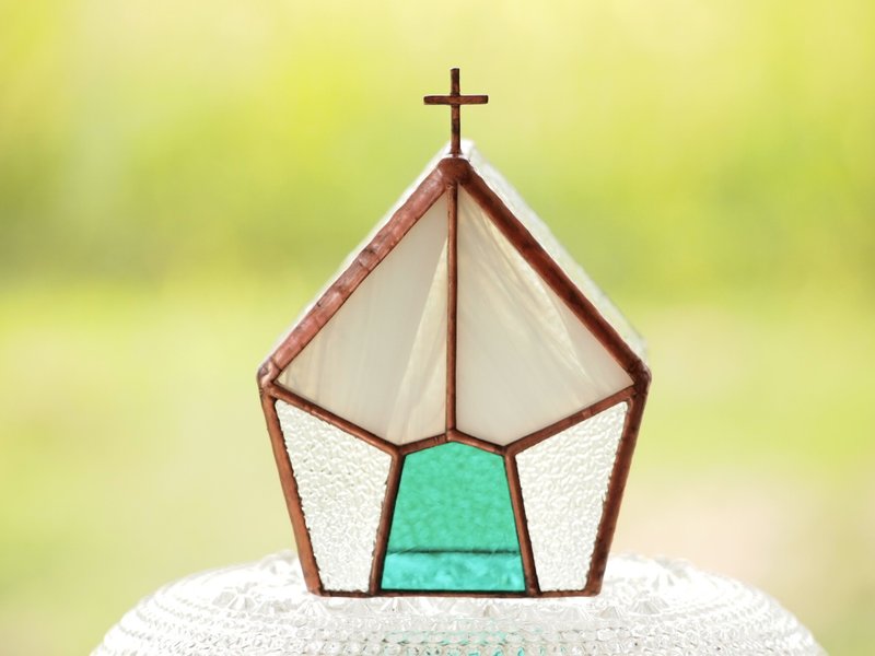 Domus Candle holder with emerald green LED candle · church · stained glass - 灯具/灯饰 - 玻璃 绿色