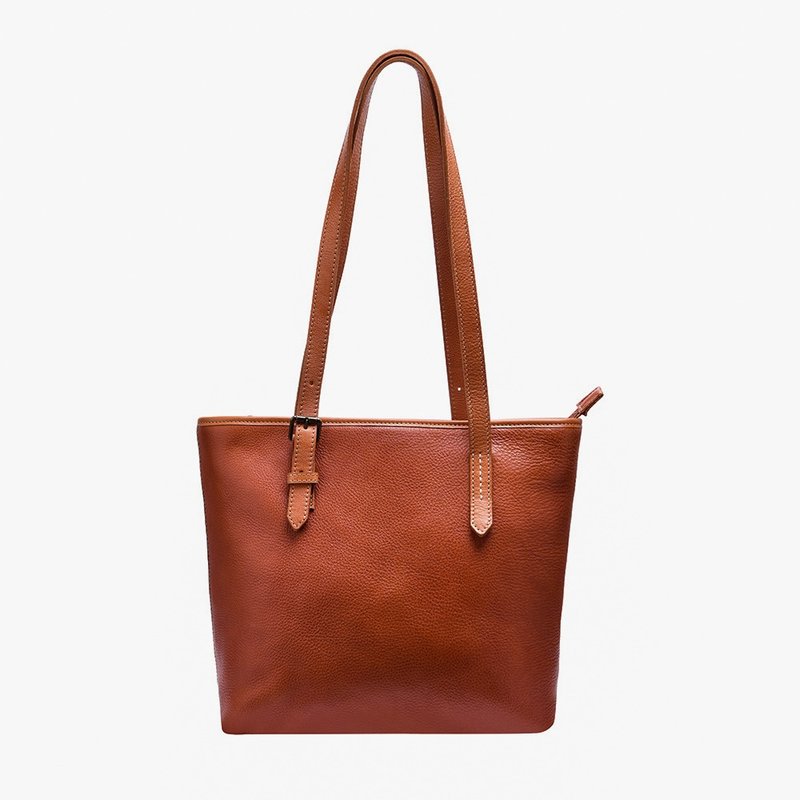 牛皮托特Tote手提大容量百搭单肩包树膏皮棕色 - 手提包/手提袋 - 真皮 咖啡色