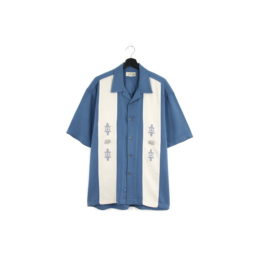 Back to Green- 刺绣夏威夷衬衫 蓝白 /vintage shirts - 男装衬衫 - 聚酯纤维 