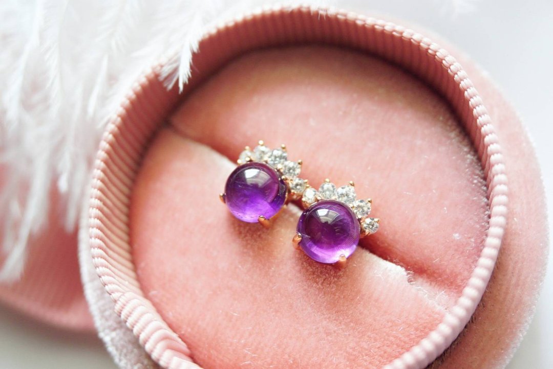 Stud Earrings Natural Amethyst Silver, stud earrings - 耳环/耳夹 - 纯银 紫色