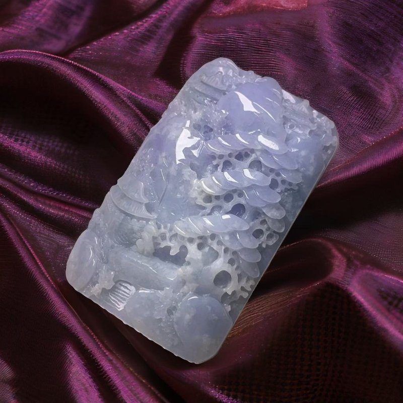 紫罗兰翡翠山水牌 | 天然缅甸玉翡翠A货 | 送礼 - 其他 - 玉石 紫色