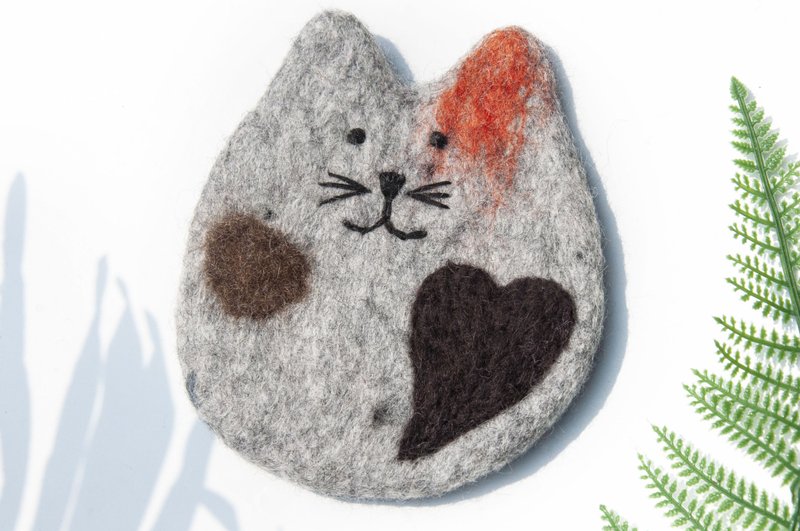 情人节礼物 圣诞交换礼物 森林系羊毛毡杯垫 动物杯垫-猫咪吸水垫 - 杯垫 - 羊毛 多色