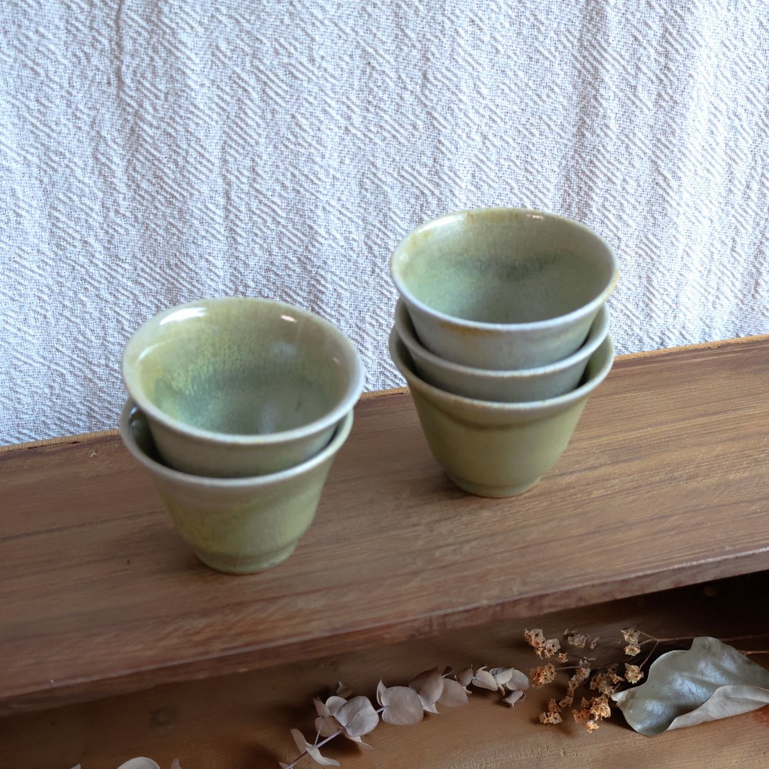 碧玉 柴烧陶倒钟茶杯 - 其他杯子 - 陶 绿色